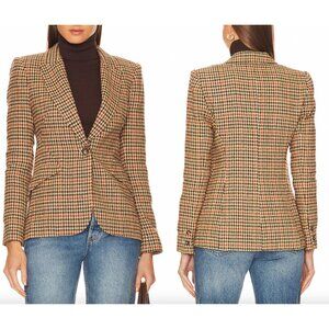 $625 L'Agence Brown Houndstooth Ashton Blazer Single Breasted Jacket size 12